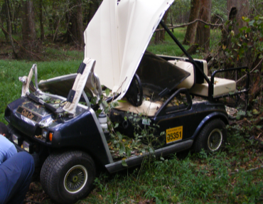 Golf cart smashed by tree